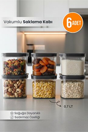 6lı Clario Sızdırmaz Saklama Kabı Vakumlu Erzak Kabı 0,7 L