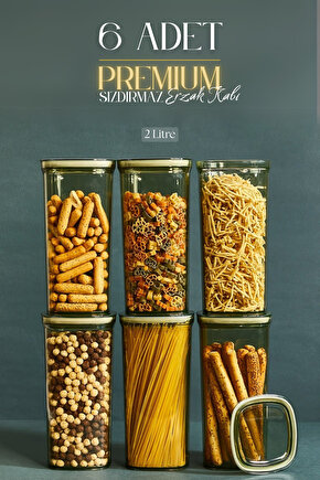 Premium 6lı 2 LT Sızdırmaz Contalı Erzak Bakliyat Saklama Kabı Yeşil