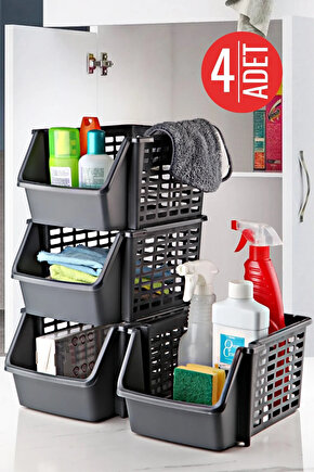 4 Adet Üst Üste Geçebilen Çok Amaçlı Düzenleyici Organizer Büyük Boy - Gri