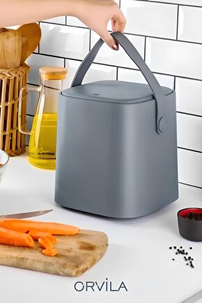 Otomatik Click Kapaklı Tutma Saplı İç Kovalı Tezgah Üstü Mutfak Çöp Kovası 4 LT.