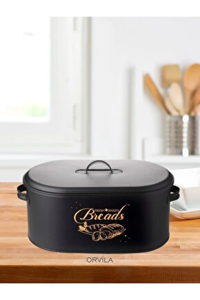 Metal Kapaklı Lüx Ekmeklik - Siyah