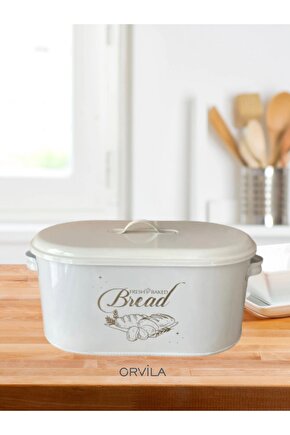 Lüx Metal Kapaklı Kulplu Beyaz Ekmeklik