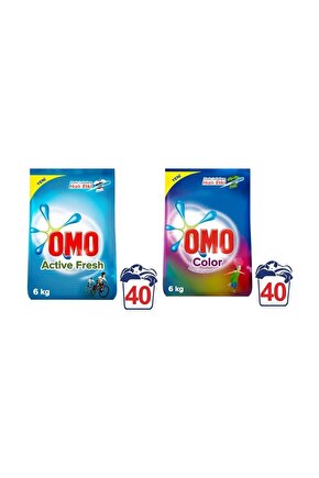 Omo Matik Toz Çamaşır Deterjanı Active Fresh 6 Kg + Renkli 6 Kg