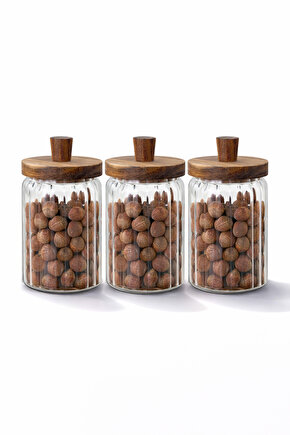 Ahşap Kapaklı Cam Kavanoz Seti 3’lü – 700 ml – Gıda Saklamaya Uygun, Şeffaf Cam Erzak Saklama