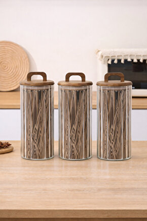 3’lü Cam Kavanoz Seti 1550 ml | Ahşap Kapaklı, Şeffaf, Gıda Saklama Kavanozu Erzak Saklama