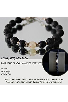 Gerçek Doğal Taş Citrine Yıldız Taşı Lava Değerli Taş Bileklik, Şifa Bilekliği, Kariyer Para Bolluk