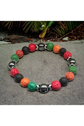 Renkli Lav Taşı ve Doğal Taşlarla El İşi; Boho Stili Erkek Bileklik , Şifa Bileklik