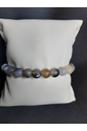 Gri Tonlamalı Karma Renk Akik Taşı Sade ve Şık Bileklik Unisex