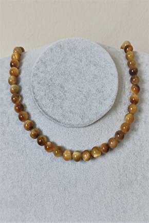 Sertifikalı 8 Mm Sarı Kaplangözü Doğaltaş Kolye