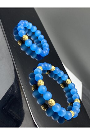 Anne Bebek kombini(Nazar Kombini) Mavi Kedigözü Şifalı Doğaltaş Bileklik