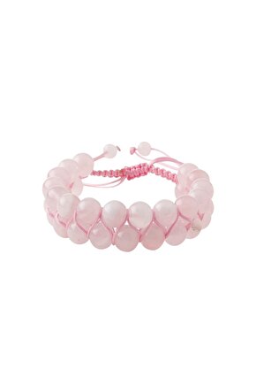 Pembe Kuvars (Gül Kuvars) 8mm Çift Sıra Makrome Doğal Taş Bileklik