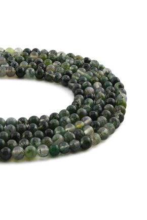 Yosunlu Akik Doğal Taş Parlak Yeşil Küre Kesim 4mm Dizi [AA]