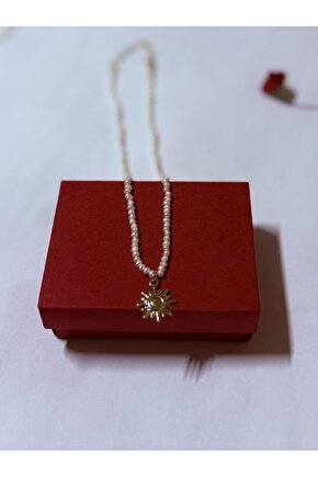 Doğal Kum İnci Kolye Güneş Model Kolye Uçlu