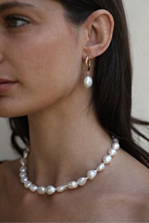 Hakiki Sertifikalı Barok İnci Kolye Küpe Seti