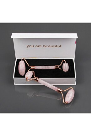 Pembe Kuvars Taşlı Roller Cilt Masaj Aleti