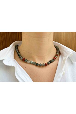 Kan Taşı Taşı Doğal Taş Kolye 8 mm