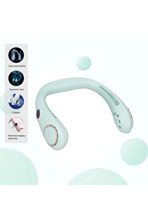 BOYUNA TAKILAN FAN MİNİ KLİMA SERİNLETİCİ VANTİLATÖR LED EKRANLI 3 SEVİYE ŞARJLI BOYUNLUK FAN