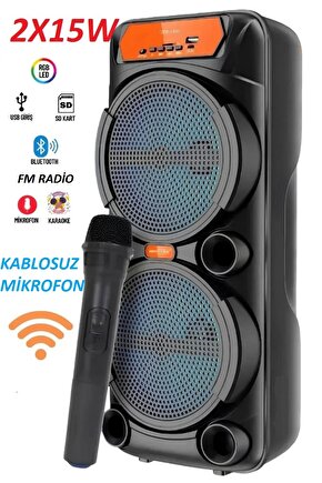 Karaoke Mikrofonlu Bluetooth Hoparlör Led Işıklı Taşınabilir Kablosuz Speaker