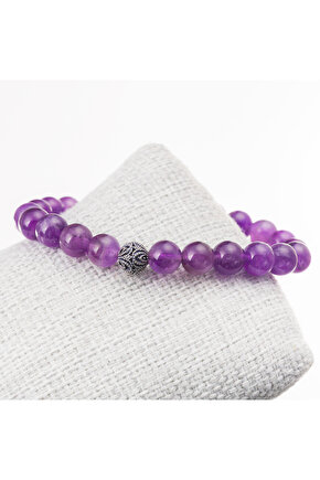 Ametist Taşı Gümüş Bileklik-8 mm