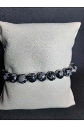 Siyah Gri Opsidyen Taşı Bileklik Unisex