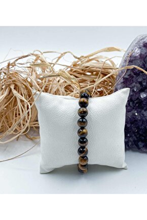 Kaplan Gözü Doğal Taş Bileklik 8 Mm Küre Kesim