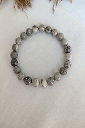 Sertifikalı Gri Jasper Doğaltaş Bileklik 8 Mm