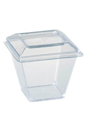 Kristal Plastik 120 Cc Kübik Kase 10 Lu Set Kapaklı