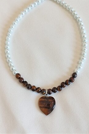 6 Mm Kalplangözü, Cam Inci Doğaltaş Choker Kolye