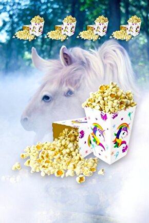 Unicorn Temalı 8 Adet Mısır Kutusu - Doğum Günü ve Parti İkramları İçin