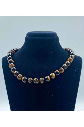 Kaplan Gözü Doğal Taş Kolye 8 Mm