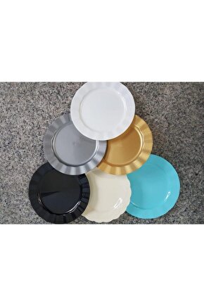 Plastik Tabak Lüks 26cm - 6 Adet - Pembe -sert Mika Renkli Parlak