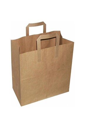 Kraft Kağıt Düz Saplı Çanta 28 X 28 X 16 Cm 50li Paket