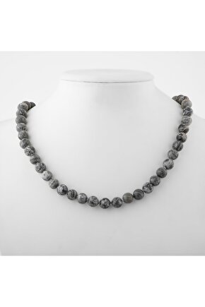 Gri Jasper 8 Mm Düğümlü Doğal Taş Kolye