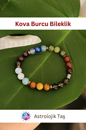 Kova Burcu Bilekliği - Jasper, Lal Taşı, Akuamarin, Dumanlı Kuvars, Yeşim Taşı, Mavi Ve Kırmızı Akik