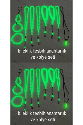 Fosforlu Kedigözü 20Li Set-Tesbih Kolye Bileklik Anahtarlık Seti-Karanlıkta Parlar-Hediye Aksesuar