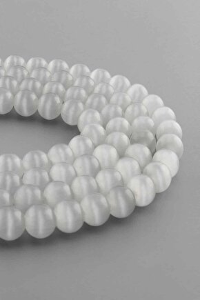 Kedi Gözü Doğal Taş Parlak Gri Küre Kesim 10mm Dizi [AB]