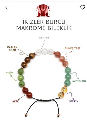 İkizler Burcu Taşları Doğal Taş Makrome Bileklik  Burç Bilekliği