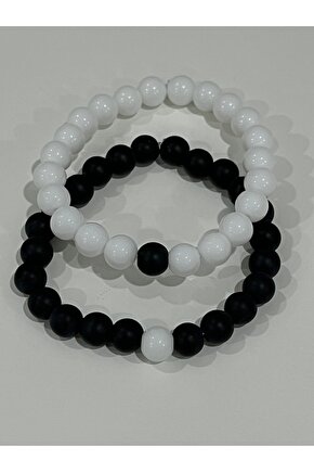 Siyah Beyaz Sevgili Çift Kombini Mat oniks taş Hediyelik Unisex Bileklik