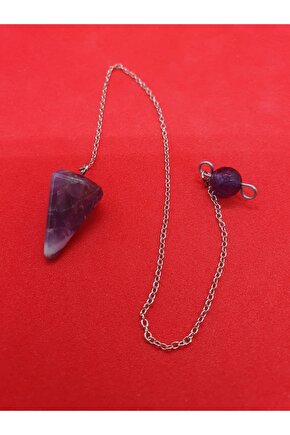Sertifikalı Doğal Ametist Doğal Taş Pandül Kolye (SARKAÇ)