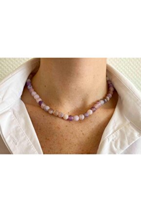 Mor Akik Doğal Taş Kolye 8 Mm