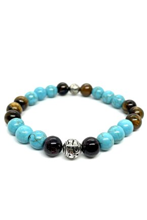 Unisex Doğaltaş Nazar Bilekliği Lal Turkuaz Kaplan Gözü Doğal Taş Bileklik