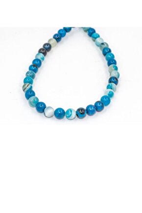 Sertifikalı Mavi Akik Dizi Doğaltaş 8 Mm