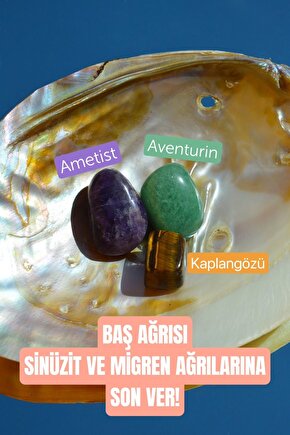 Baş Ağrısı Migren Sinüzit Ağrıları Doğal Taş Tumble Seti (kaplangözü, Ametist, Aventurin)