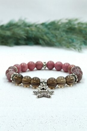 Dumanlı Kuvars Lepidolit Rodonit Doğal Taş Kadın Bileklik Prof