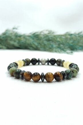 Kaplan Gözü Afrika Turkuazı Karma Doğal Taş Erkek Bileklik