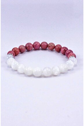 Doğal Taş Anksiyete Ve Aura Temizleyici Bileklik, Rodonit Selenit Doğal Taş Bileklik