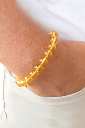 Doğal Taş Bileklik Sitrin 2. Sakral Ve 7. Taç Çakra , Ikizler Koç Ve Aslan Burcu Para Taşı