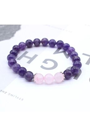 Ametis & Pembe Kuvars Bileklik