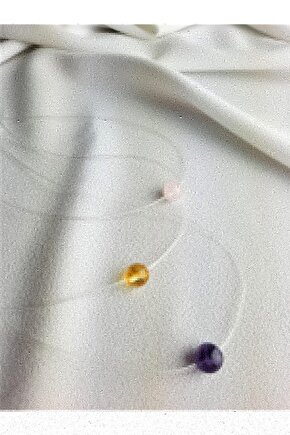 Misina Kolye Kadın Doğal Taş Kolye Ametist, Sitrin, Pembe Kuvars