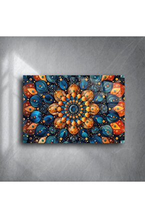 Mavi Turuncu Simetrili Mandala Duvar Tablosu